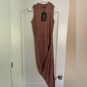 Prettylittlething blush pink metallic dress